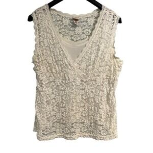 Vintage Y2K Babydoll Top White Sheer Lace Size XL Coquette Cottagecore Romantic